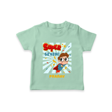 Celebrate The 7th Birthday With Super Boy Theme - Personalized Birthday T-Shirts With Customized Name - MINT GREEN - 0-5 Months Old (Chest 17")