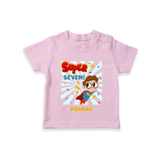 Celebrate The 7th Birthday With Super Boy Theme - Personalized Birthday T-Shirts With Customized Name - PINK - 0-5 Months Old (Chest 17")