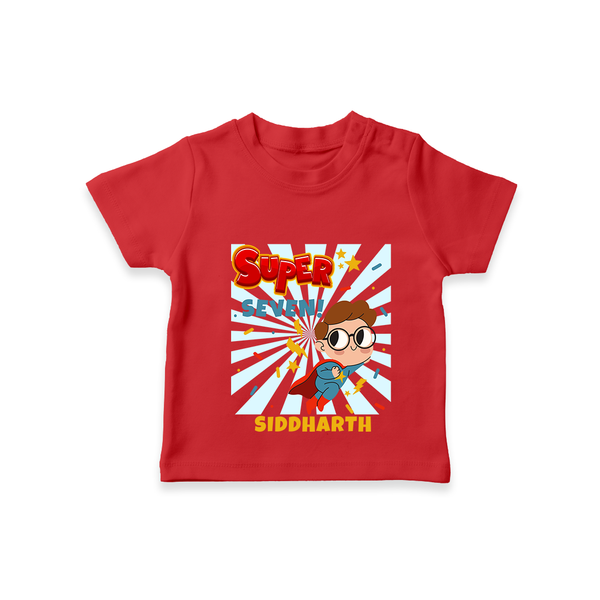 Celebrate The 7th Birthday "Super Seven" with Personalized T-Shirt - RED - 1 - 2 Years Old (Chest 20")