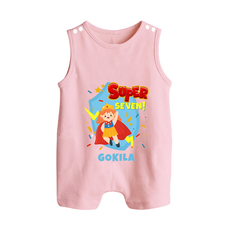 Baby Milestone Romper Suit/ Sleeveless Romper | Custom 7 Month Romper Suit/ Sleeveless Romper | Soft, Skin-Friendly Cotton - BABY PINK - 0 - 5 Months Old (Chest 18")