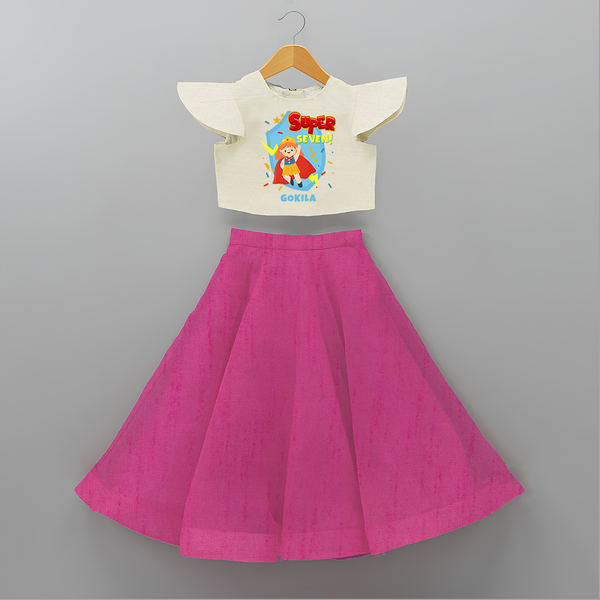 Celebrate The 7th Birthday With Super Girl Theme - Personalized Birthday Crop Top And Skirt With Customized Name - FUSCHIA - 6 - 9 Months Old (Chest 20" , Frock Waist 20")