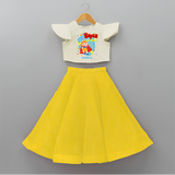 Celebrate The 7th Birthday With Super Girl Theme - Personalized Birthday Crop Top And Skirt With Customized Name - YELLOW - 6 - 9 Months Old (Chest 20" , Frock Waist 20")