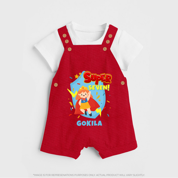 Baby Milestone Dungaree Set | Custom 7 Month Dungaree Set | Soft, Skin-Friendly Cotton - RED - 0 - 5 Months Old (Chest 18")