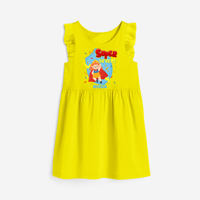 Celebrate The Seventh Birthday "Super Seven" with Personalized Frock - YELLOW - 0 - 6 Months Old (Chest 18")