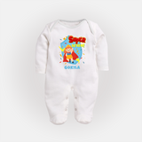 Baby Milestone Full Sleeve Bodysuit/ Sleep Suit/ Jumpsuit | Custom 7 Month Full Sleeve Bodysuit/ Sleep Suit/ Jumpsuit | Soft, Skin-Friendly Cotton - WHITE - New Born (Chest 7.5")