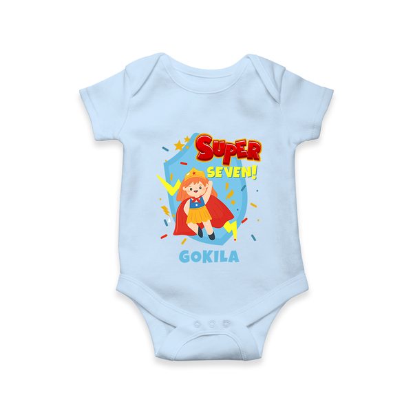 Baby Milestone Romper | Custom 7 Month Onesie | Soft, Skin-Friendly Cotton - BABY BLUE - New Born (Chest 14")