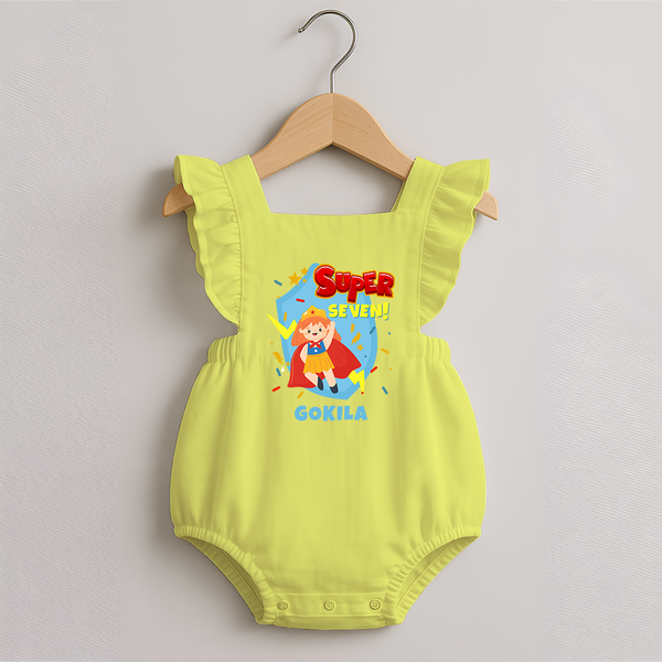 Baby Milestone Romper Frock | Custom 7 Month Romper Frock | Soft, Skin-Friendly Cotton - PASTEL YELLOW - 0 - 3 Months Old (Chest 19")