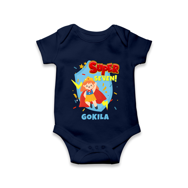 Baby Milestone Romper | Custom 7 Month Onesie | Soft, Skin-Friendly Cotton - NAVY BLUE - New Born (Chest 14")