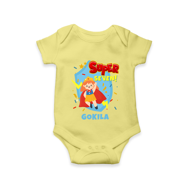 Baby Milestone Romper | Custom 7 Month Onesie | Soft, Skin-Friendly Cotton - PASTEL YELLOW - New Born (Chest 14")