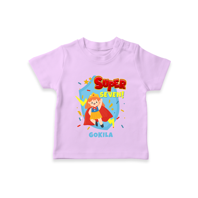 Celebrate The 7th Birthday With Super Girl Theme - Personalized Birthday T-Shirts With Customized Name - LILAC - 0-5 Months Old (Chest 17")