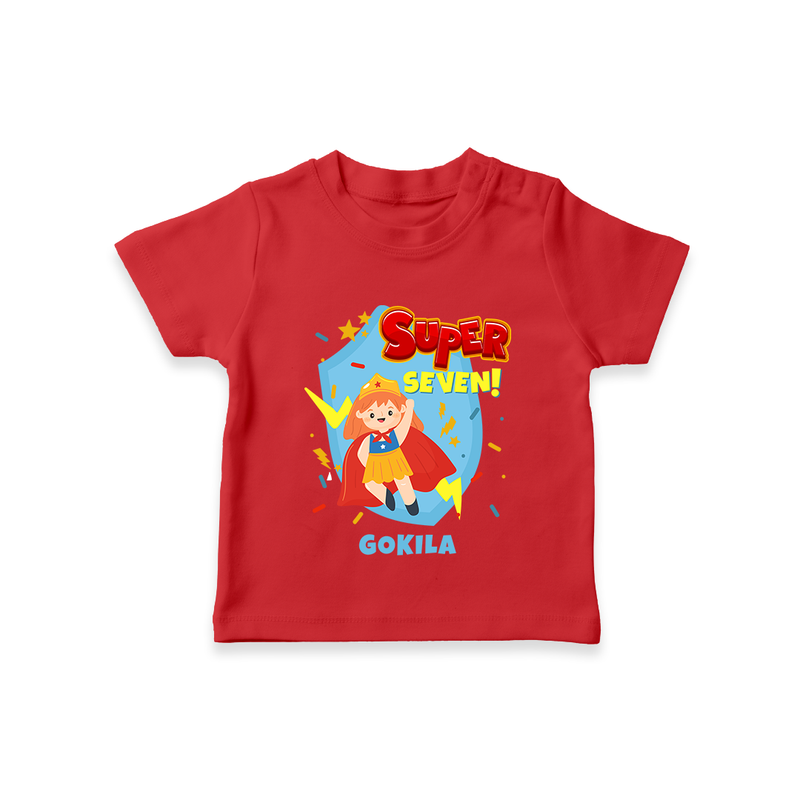 Celebrate The 7th Birthday With Super Girl Theme - Personalized Birthday T-Shirts With Customized Name - RED - 0-5 Months Old (Chest 17")