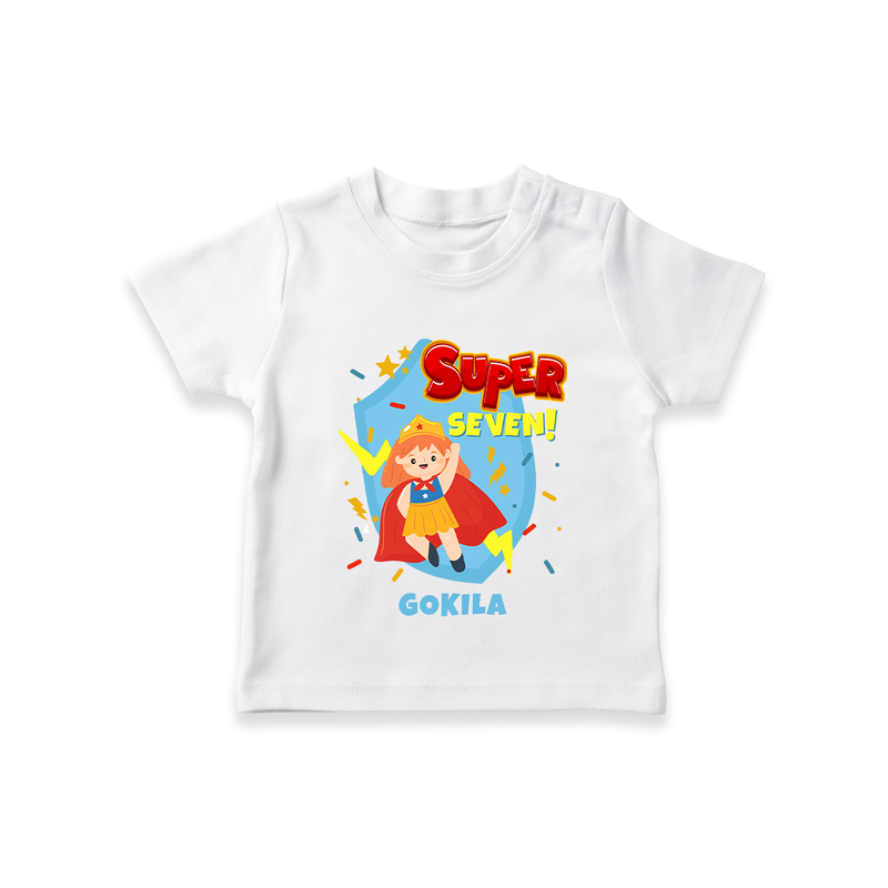 Celebrate The 7th Birthday With Super Girl Theme - Personalized Birthday T-Shirts With Customized Name - WHITE - 0-5 Months Old (Chest 17")