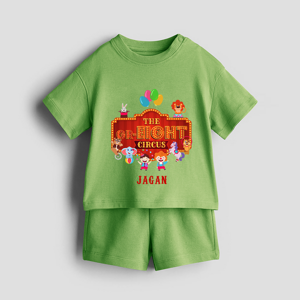 Celebrate The 8th Birthday With Circus Theme - Personalized Birthday Co-ord With Customized Name - KIWI GREEN - 0-5 months old  (Chest 18")