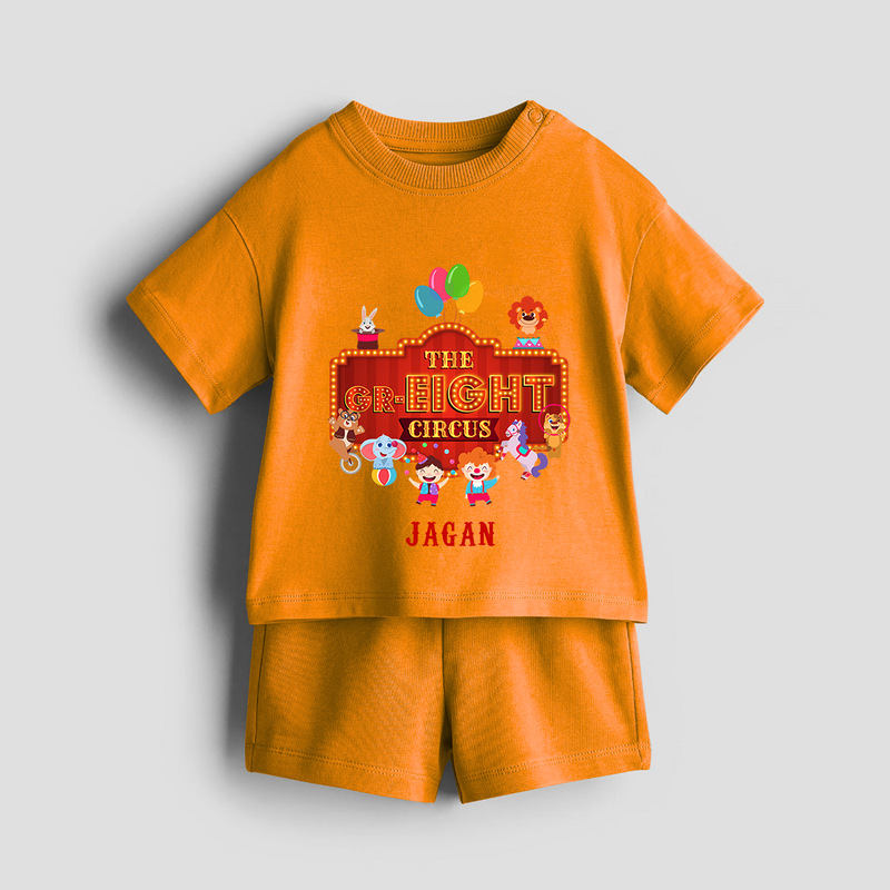 Celebrate The 8th Birthday With Circus Theme - Personalized Birthday Co-ord With Customized Name - TANGERINE - 0-5 months old  (Chest 18")