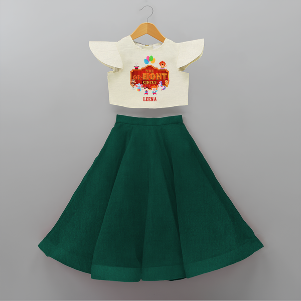 Celebrate The 8th Birthday With Circus Theme - Personalized Birthday Crop Top And Skirt With Customized Name - BOTTLE GREEN - 6 - 9 Months Old (Chest 20" , Frock Waist 20")