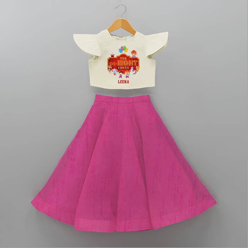 Celebrate The 8th Birthday With Circus Theme - Personalized Birthday Crop Top And Skirt With Customized Name - FUSCHIA - 6 - 9 Months Old (Chest 20" , Frock Waist 20")