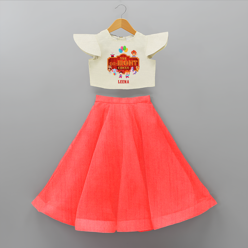 Celebrate The 8th Birthday With Circus Theme - Personalized Birthday Crop Top And Skirt With Customized Name - RED - 6 - 9 Months Old (Chest 20" , Frock Waist 20")