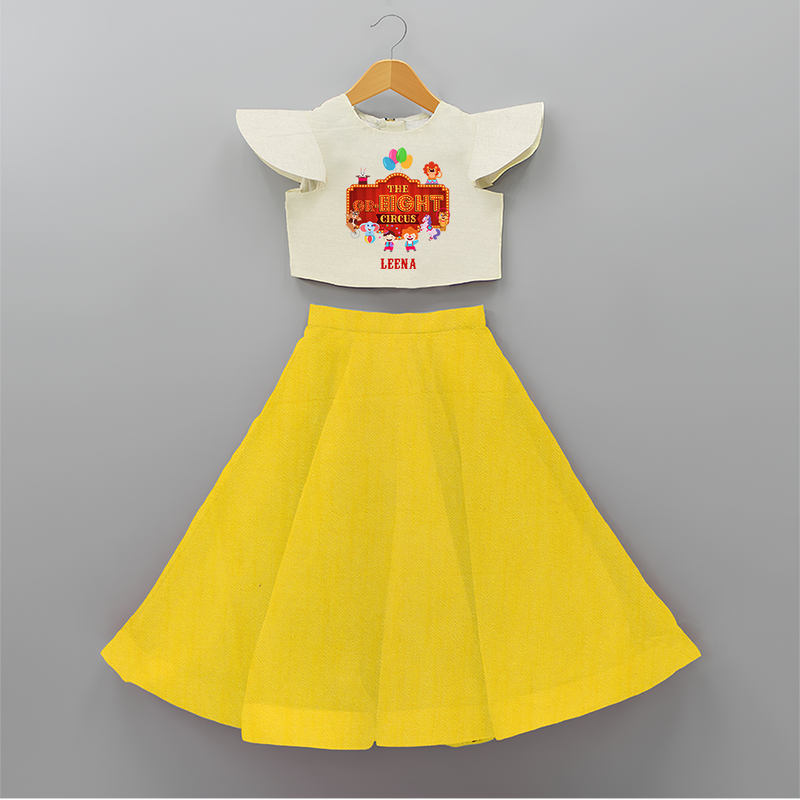 Celebrate The 8th Birthday With Circus Theme - Personalized Birthday Crop Top And Skirt With Customized Name - YELLOW - 6 - 9 Months Old (Chest 20" , Frock Waist 20")