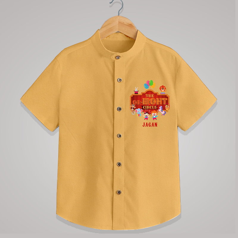 Celebrate The 8th Birthday With Circus Theme - Personalized Birthday Shirts With Customized Name - PASTEL YELLOW - 0 - 6 Months Old (Chest 23")