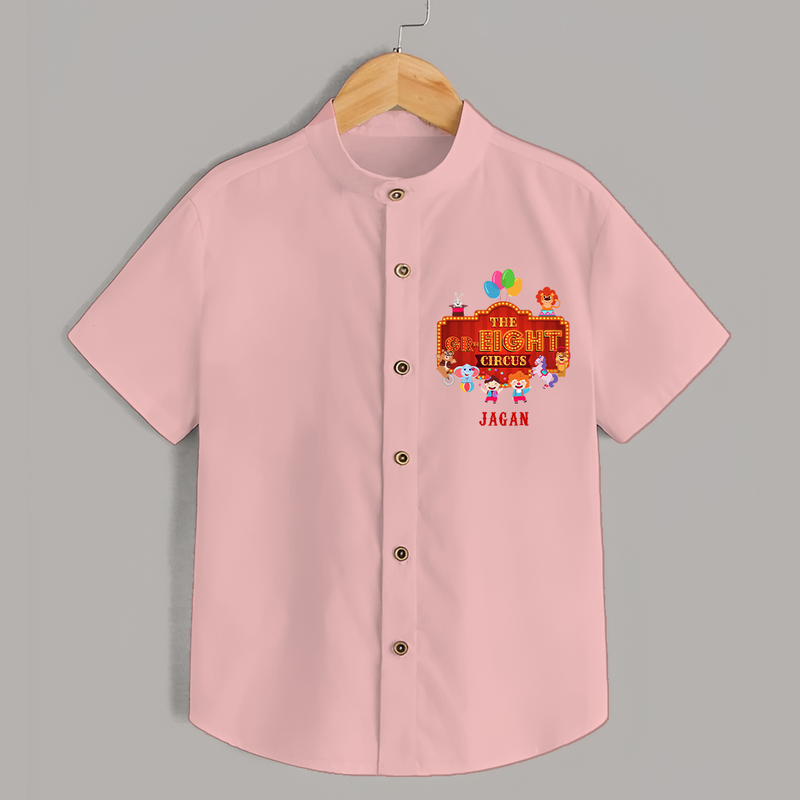 Celebrate The 8th Birthday With Circus Theme - Personalized Birthday Shirts With Customized Name - PEACH - 0 - 6 Months Old (Chest 23")