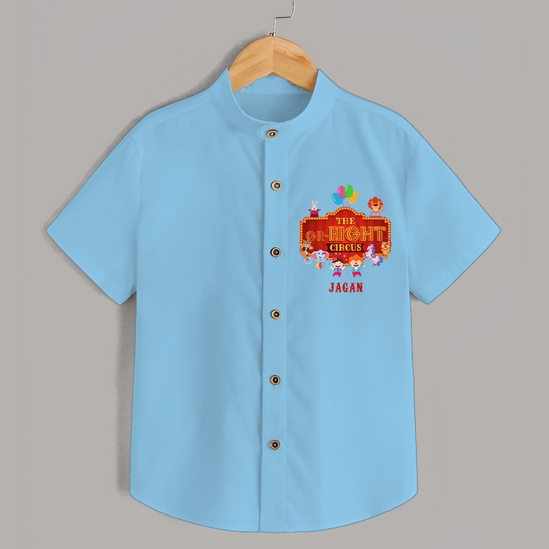 Celebrate The 8th Birthday With Circus Theme - Personalized Birthday Shirts With Customized Name - SKY BLUE - 0 - 6 Months Old (Chest 23")