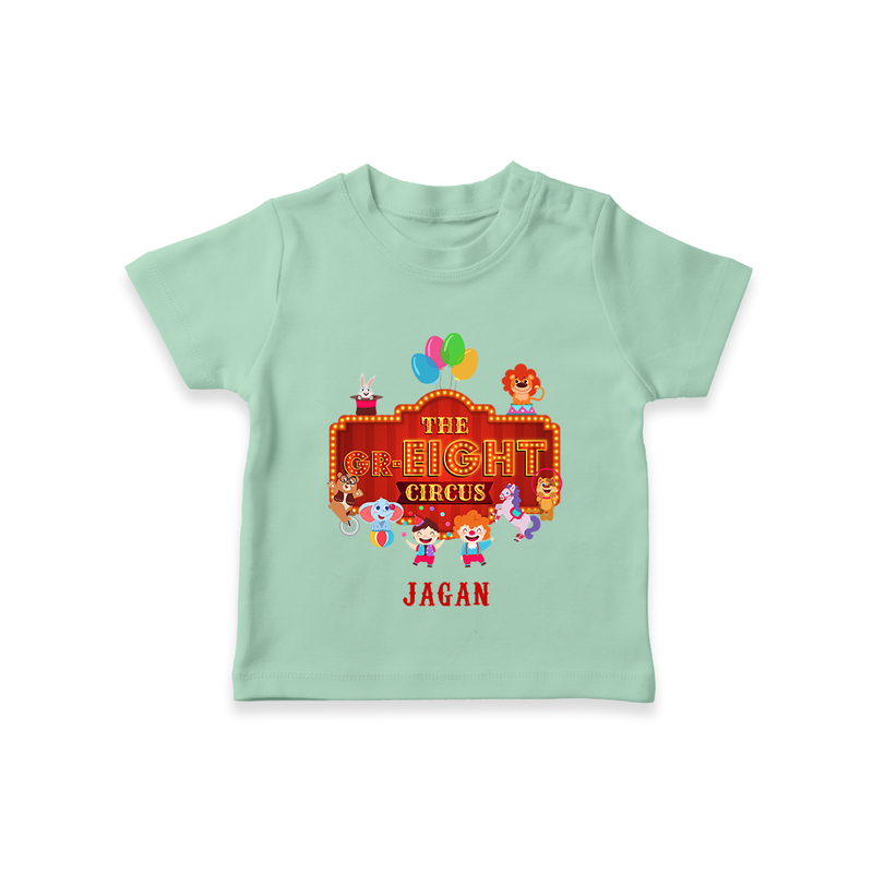 Celebrate The 8th Birthday With Circus Theme - Personalized Birthday T-Shirts With Customized Name - MINT GREEN - 0-5 Months Old (Chest 17")