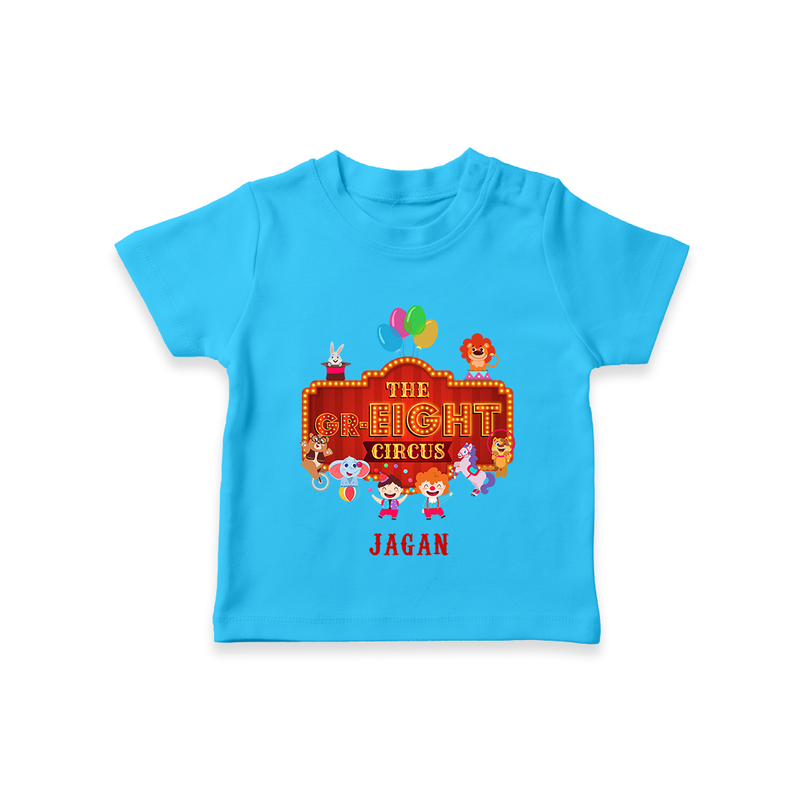 Celebrate The 8th Birthday With Circus Theme - Personalized Birthday T-Shirts With Customized Name - SKY BLUE - 0-5 Months Old (Chest 17")