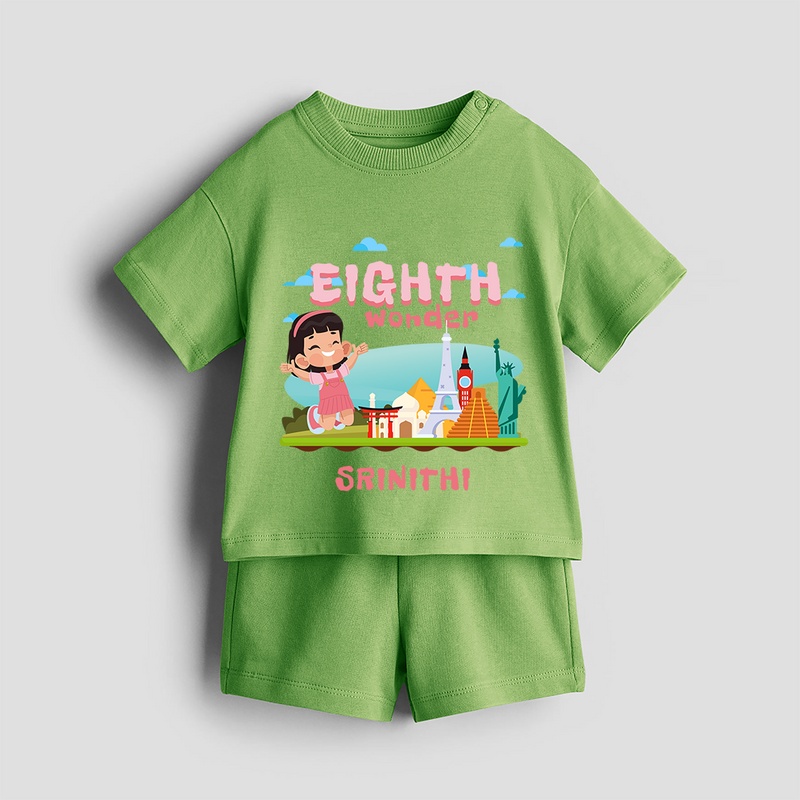 Celebrate The 8th Birthday With Girl Theme - Personalized Birthday Co-ord With Customized Name - KIWI GREEN - 0-5 months old  (Chest 18")