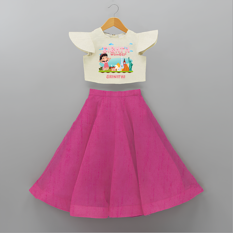 Celebrate The 8th Birthday With Girl Theme - Personalized Birthday Crop Top And Skirt With Customized Name - FUSCHIA - 6 - 9 Months Old (Chest 20" , Frock Waist 20")