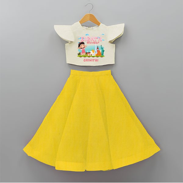 Celebrate The 8th Birthday With Girl Theme - Personalized Birthday Crop Top And Skirt With Customized Name - YELLOW - 6 - 9 Months Old (Chest 20" , Frock Waist 20")