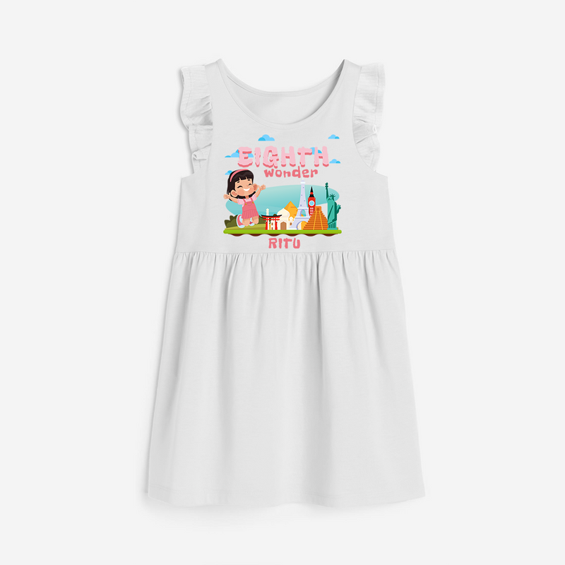 Celebrate The 8th Birthday "Eighth Wonder" with Personalized Frock - WHITE - 0 - 6 Months Old (Chest 18")