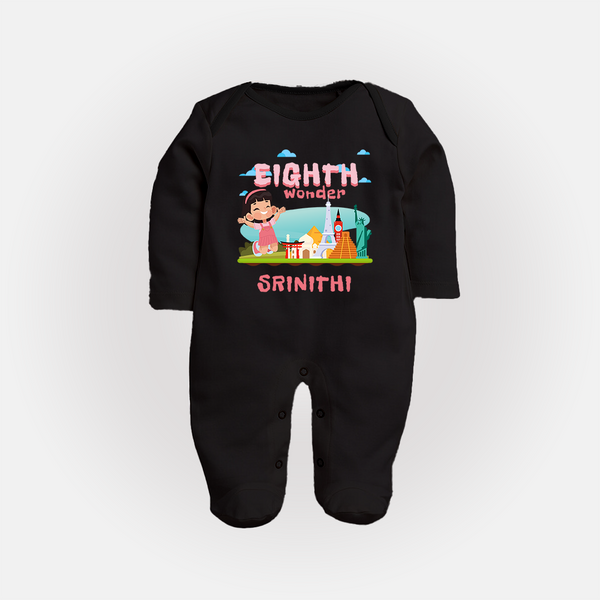 Baby Milestone Full Sleeve Bodysuit/ Sleep Suit/ Jumpsuit | Custom 8 Month Full Sleeve Bodysuit/ Sleep Suit/ Jumpsuit | Soft, Skin-Friendly Cotton - BLACK - New Born (Chest 7.5")