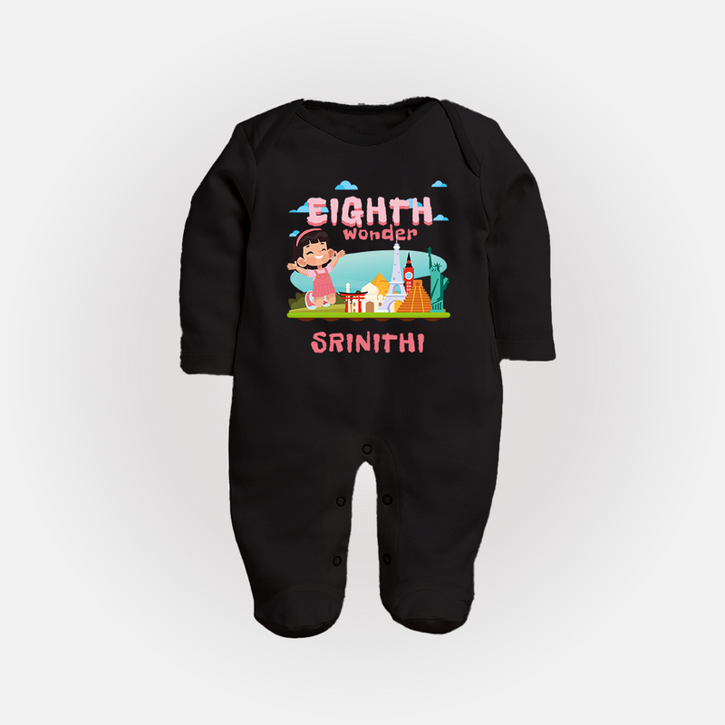 Baby Milestone Full Sleeve Bodysuit/ Sleep Suit/ Jumpsuit | Custom 8 Month Full Sleeve Bodysuit/ Sleep Suit/ Jumpsuit | Soft, Skin-Friendly Cotton - BLACK - New Born (Chest 7.5")