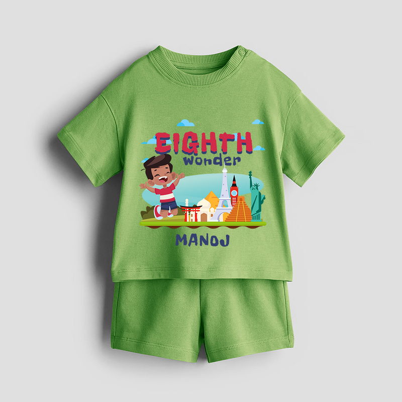 Celebrate The 8th Birthday With Boy Theme - Personalized Birthday Co-ord With Customized Name - KIWI GREEN - 0-5 months old  (Chest 18")