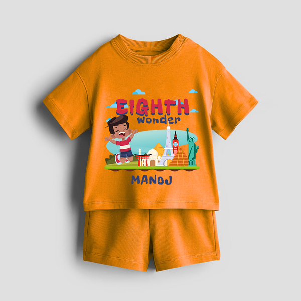 Celebrate The 8th Birthday With Boy Theme - Personalized Birthday Co-ord With Customized Name - TANGERINE - 0-5 months old  (Chest 18")