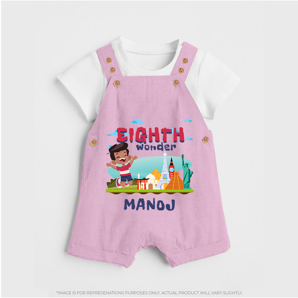 Celebrate 8 Month with Custom Dungaree Set | Personalized Newborn Outfit | Soft Cotton Comfort - BABY PINK - 0 - 5 Months Old (Chest 18")