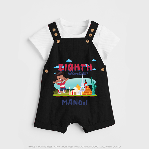 Celebrate 8 Month with Custom Dungaree Set | Personalized Newborn Outfit | Soft Cotton Comfort - BLACK - 0 - 5 Months Old (Chest 18")