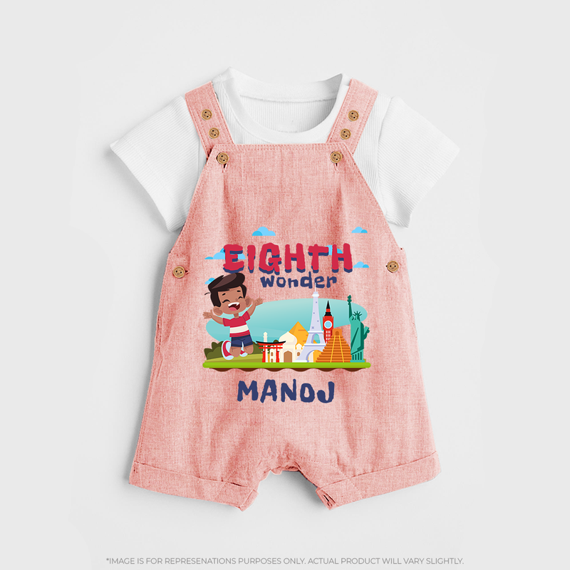 Celebrate 8 Month with Custom Dungaree Set | Personalized Newborn Outfit | Soft Cotton Comfort - PEACH - 0 - 5 Months Old (Chest 18")
