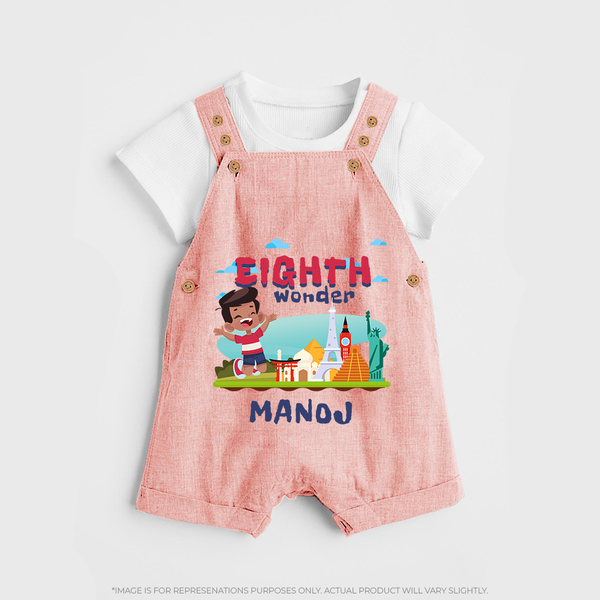 Celebrate 8 Month with Custom Dungaree Set | Personalized Newborn Outfit | Soft Cotton Comfort - PEACH - 0 - 5 Months Old (Chest 18")