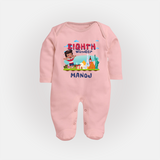 Celebrate 8 Month with Custom Full Sleeve Bodysuit/ Sleep Suit/ Jumpsuit | Personalized Newborn Outfit | Soft Cotton Comfort - BABY PINK - New Born (Chest 7.5")