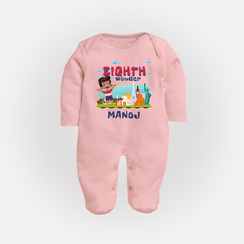 Celebrate 8 Month with Custom Full Sleeve Bodysuit/ Sleep Suit/ Jumpsuit | Personalized Newborn Outfit | Soft Cotton Comfort - BABY PINK - New Born (Chest 7.5")