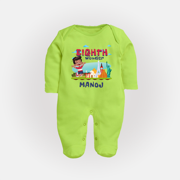 Celebrate 8 Month with Custom Full Sleeve Bodysuit/ Sleep Suit/ Jumpsuit | Personalized Newborn Outfit | Soft Cotton Comfort - LIME GREEN - New Born (Chest 7.5")