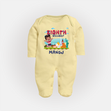 Celebrate 8 Month with Custom Full Sleeve Bodysuit/ Sleep Suit/ Jumpsuit | Personalized Newborn Outfit | Soft Cotton Comfort - PASTEL YELLOW - New Born (Chest 7.5")