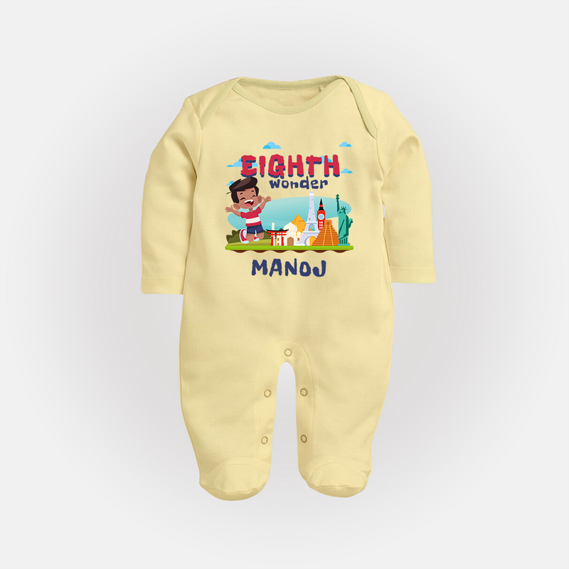 Celebrate 8 Month with Custom Full Sleeve Bodysuit/ Sleep Suit/ Jumpsuit | Personalized Newborn Outfit | Soft Cotton Comfort - PASTEL YELLOW - New Born (Chest 7.5")