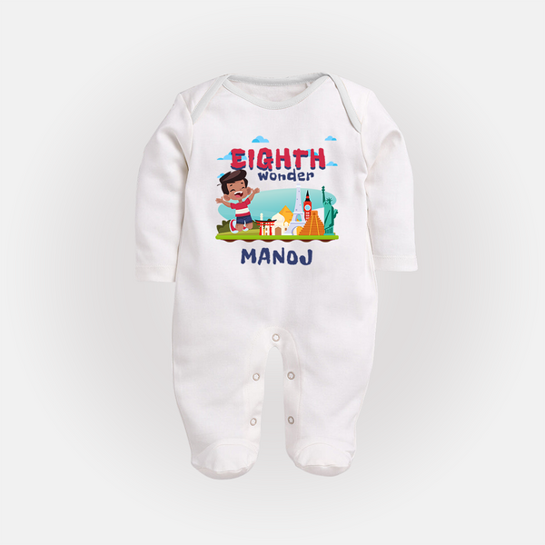 Celebrate 8 Month with Custom Full Sleeve Bodysuit/ Sleep Suit/ Jumpsuit | Personalized Newborn Outfit | Soft Cotton Comfort - WHITE - New Born (Chest 7.5")