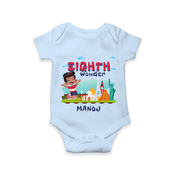 Celebrate The 8th Month With Our Boy Theme - Customized Romper For Babies With Name - BABY BLUE - 0 - 3 Months Old (Chest 16")