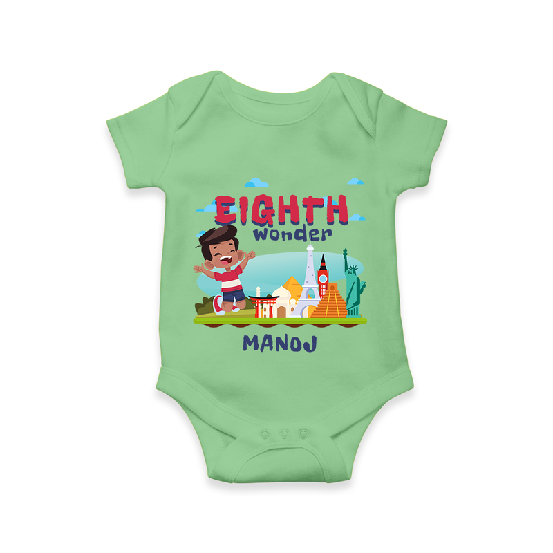 Celebrate The 8th Month With Our Boy Theme - Customized Romper For Babies With Name - GREEN - 0 - 3 Months Old (Chest 16")