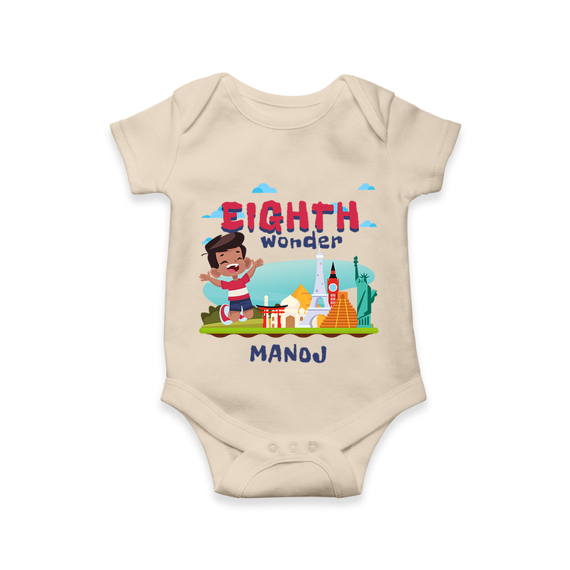 Celebrate The 8th Month With Our Boy Theme - Customized Romper For Babies With Name - IVORY - 0 - 3 Months Old (Chest 16")