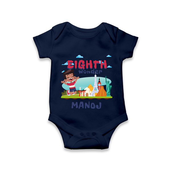 Celebrate 8 Month with Custom Romper | Personalized Newborn Outfit | Soft Cotton Comfort - NAVY BLUE - New Born (Chest 14")