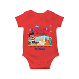 Celebrate The 8th Month With Our Boy Theme - Customized Romper For Babies With Name - RED - 0 - 3 Months Old (Chest 16")